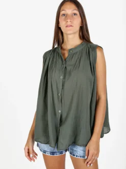 Solada Camicia donna smanicata in cotone - militare