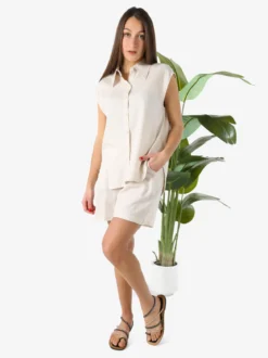 Solada Camicia donna smanicata in misto lino - beige