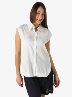 Solada Camicia donna smanicata in misto lino - bianco