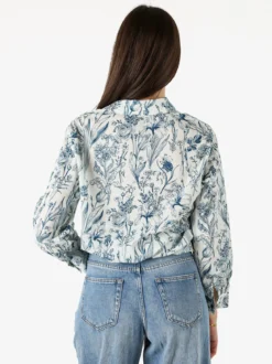 Solada Camicia floreale da donna in cotone a maniche lunghe - turchese