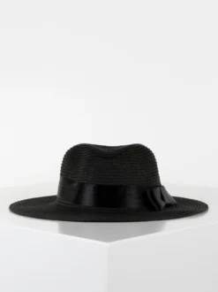Solada Cappello nero di paglia con fiocco