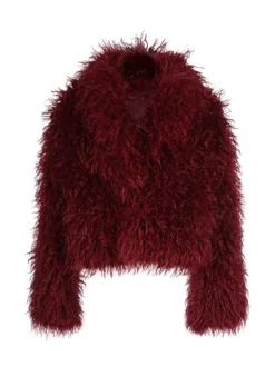 Solada Cappotto corto donna in ecopelliccia mongolia - bordeaux