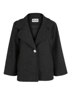 Solada Cappotto corto donna oversize monobottone con maniche a campana - nero