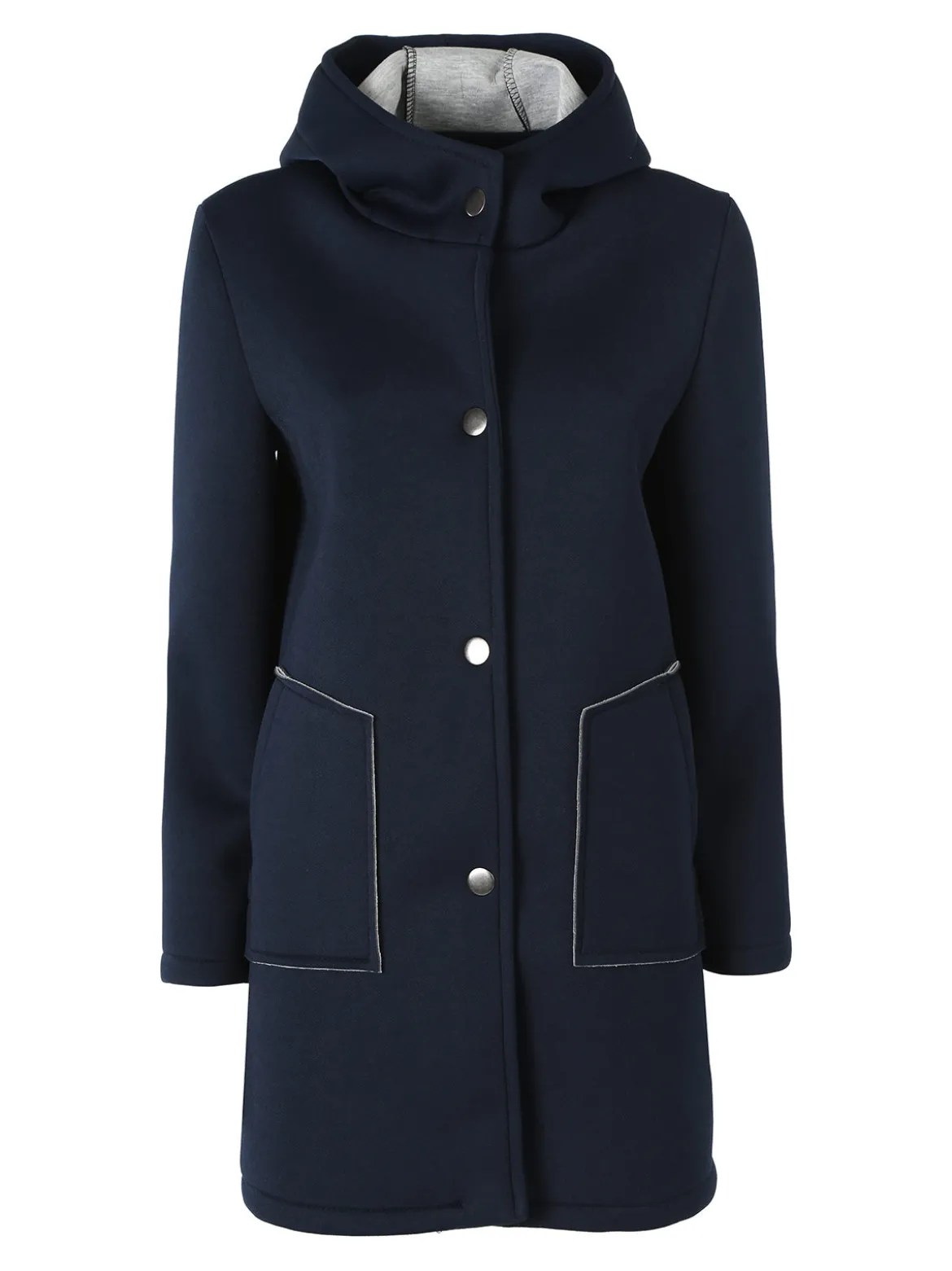 Solada Cappotto da donna in panno con bottoni e cappuccio - blu scuro