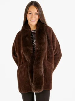Solada Cappotto donna aperto in ecopelliccia - caffè