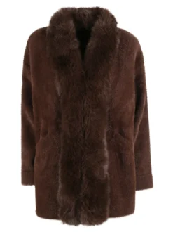 Solada Cappotto donna aperto in ecopelliccia - caffè