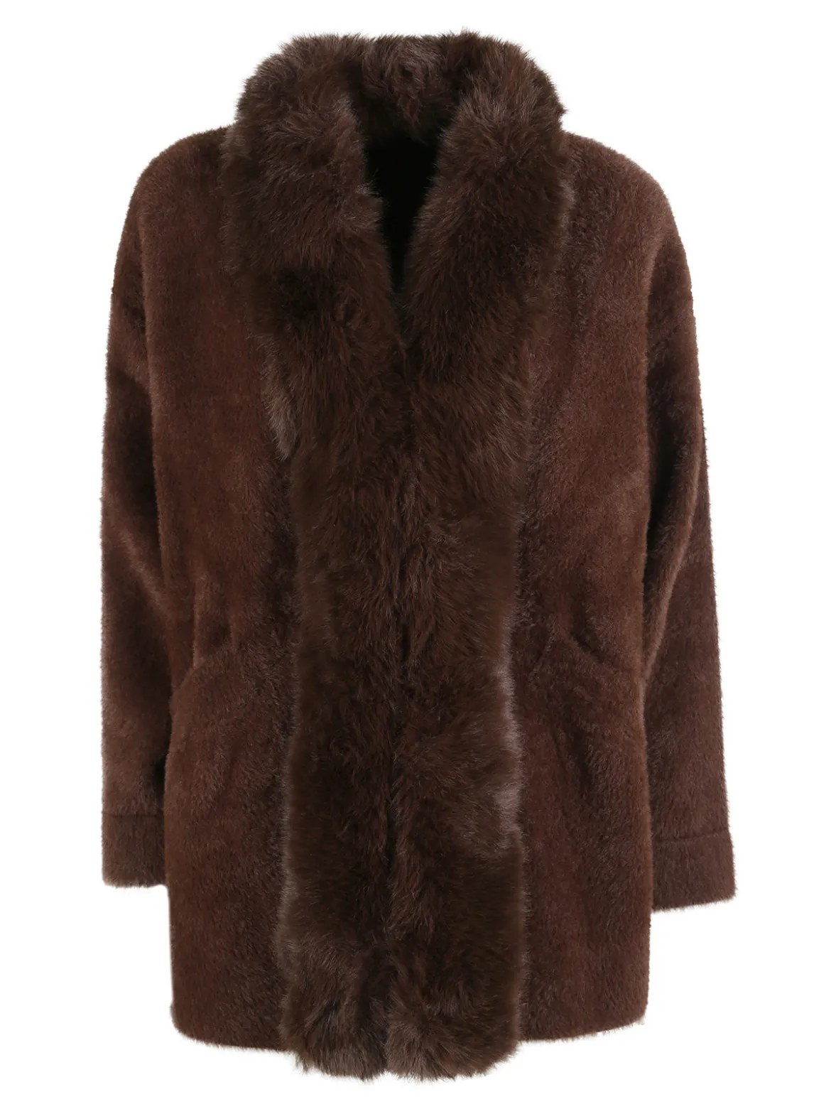 Solada Cappotto donna aperto in ecopelliccia - caffè