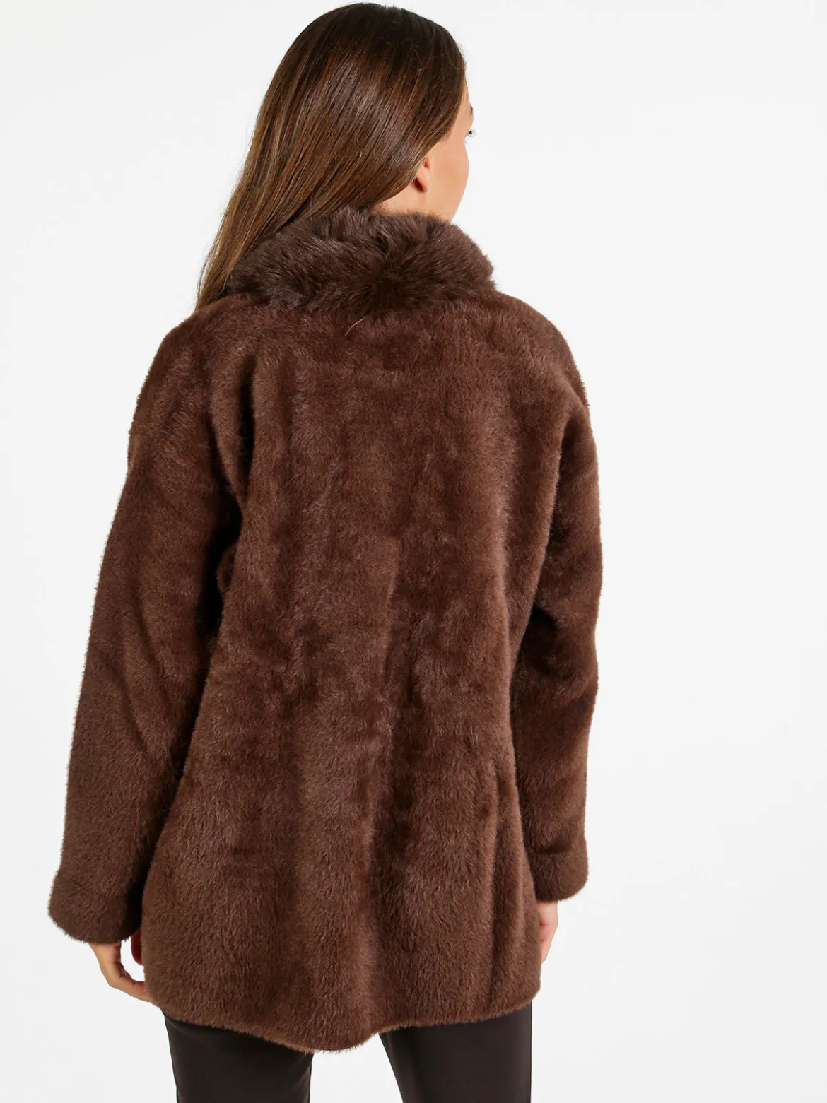 Solada Cappotto donna aperto in ecopelliccia - caffè