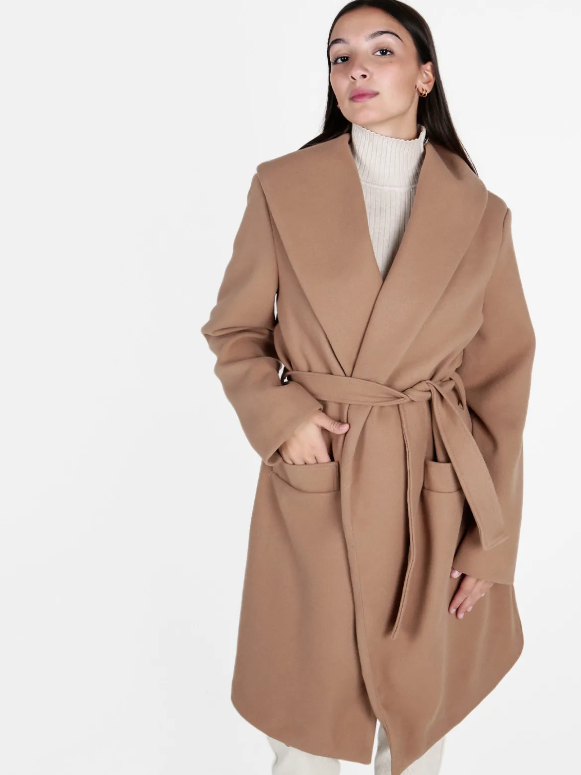 Solada Cappotto lungo da donna con cintura da annodare