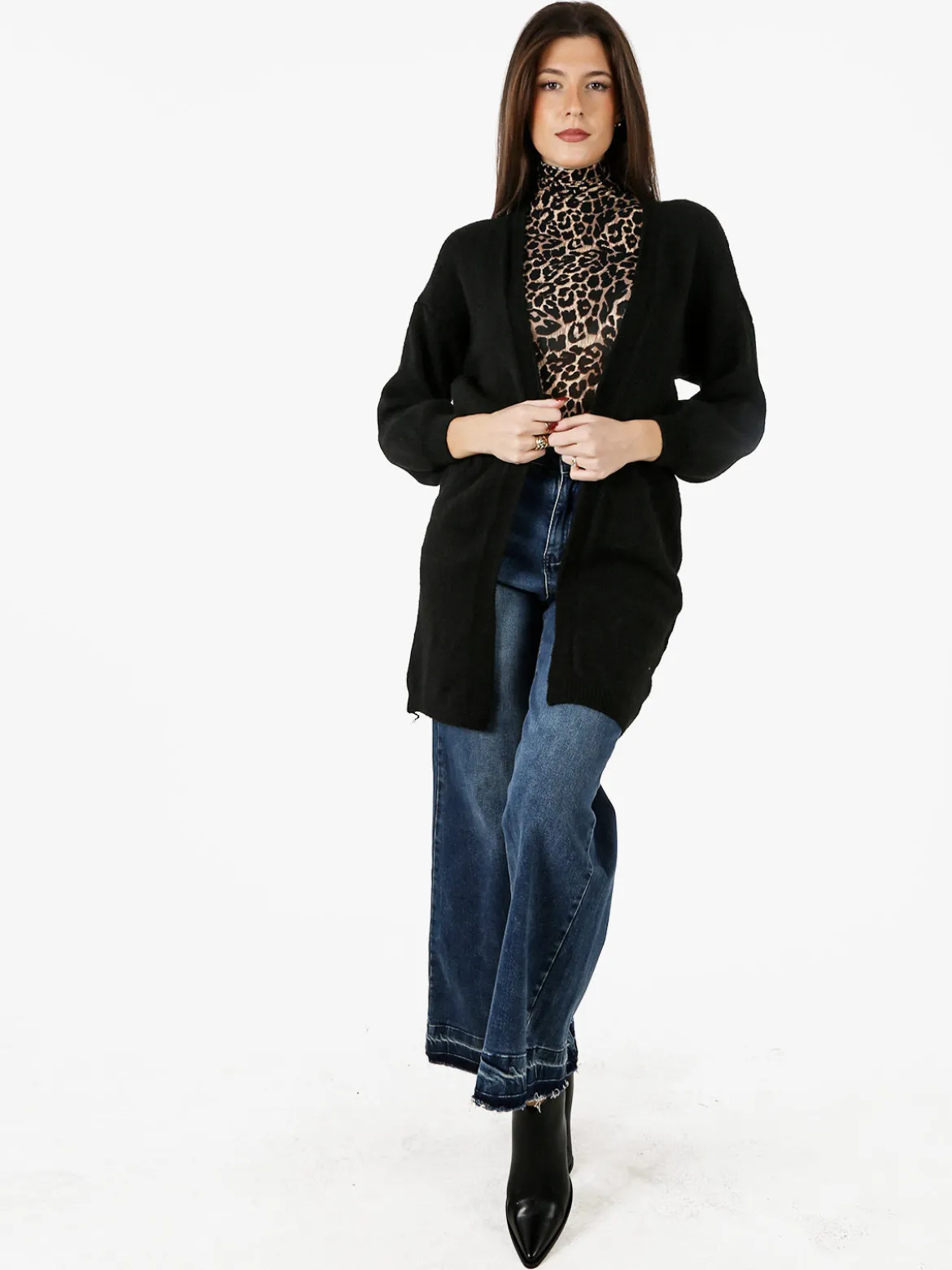 Solada Cardigan donna aperto in misto lana - nero