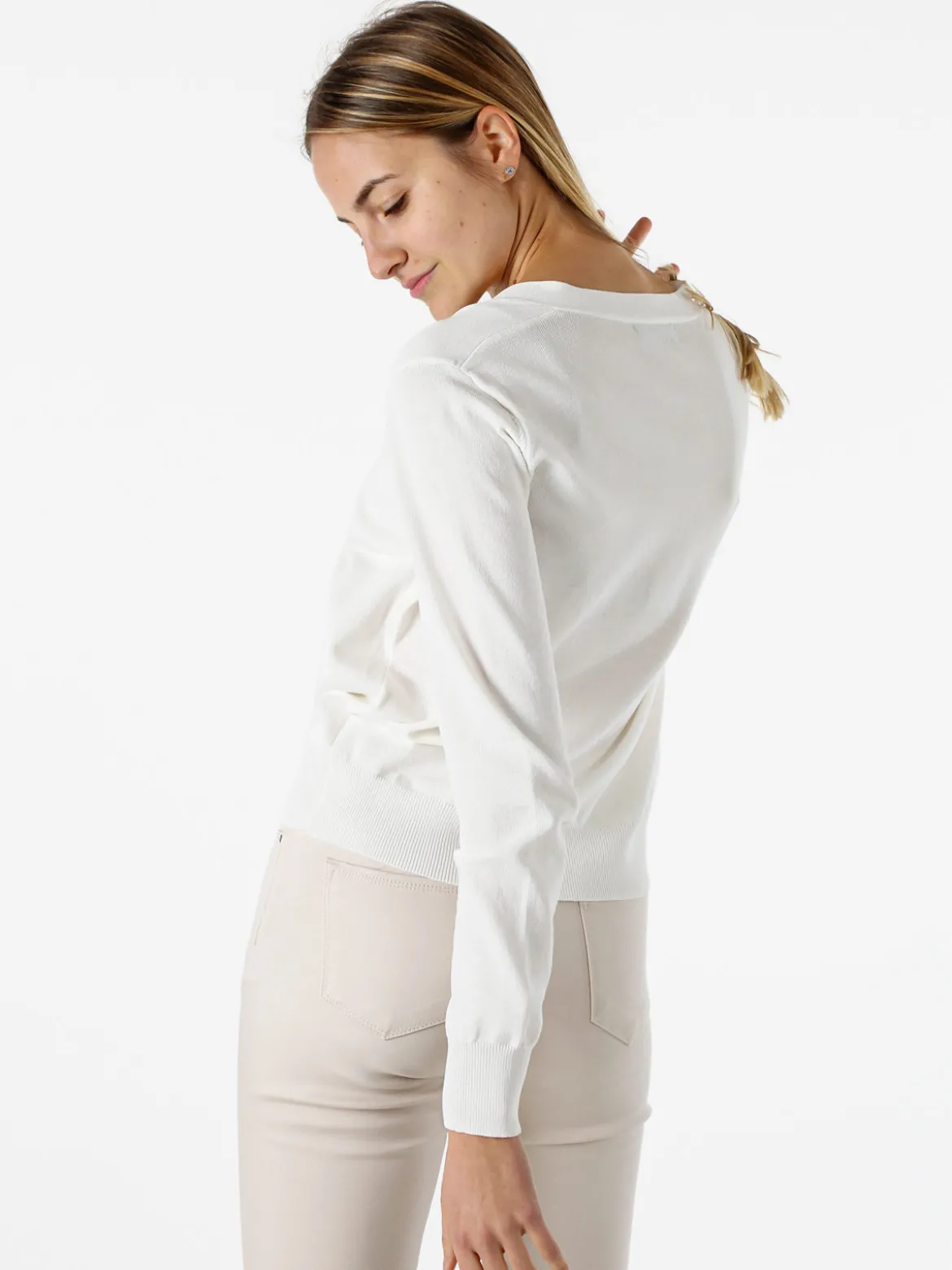 Solada Cardigan donna con bottoni eleganti a fiore - bianco