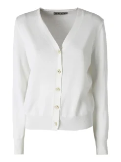 Solada Cardigan donna con bottoni eleganti a fiore - bianco