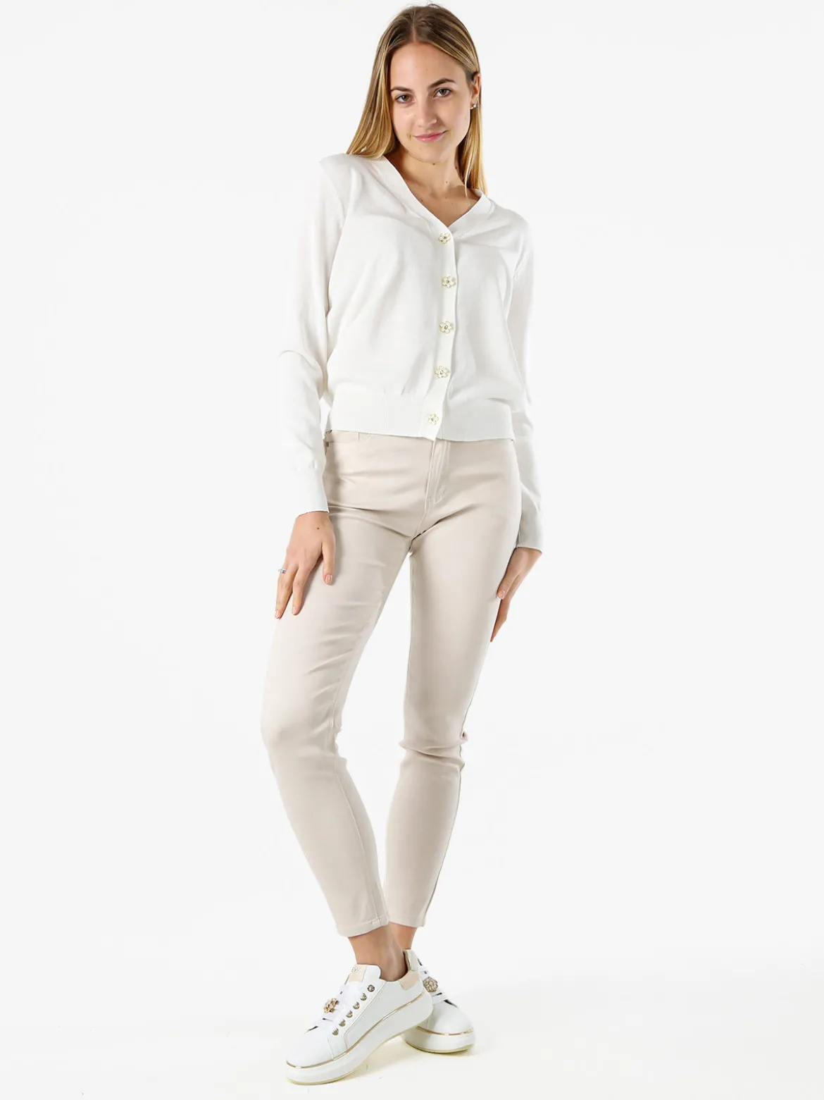 Solada Cardigan donna con bottoni eleganti a fiore - bianco