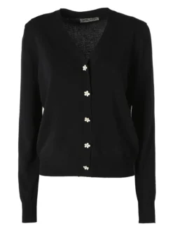 Solada Cardigan donna con bottoni eleganti a fiore - nero