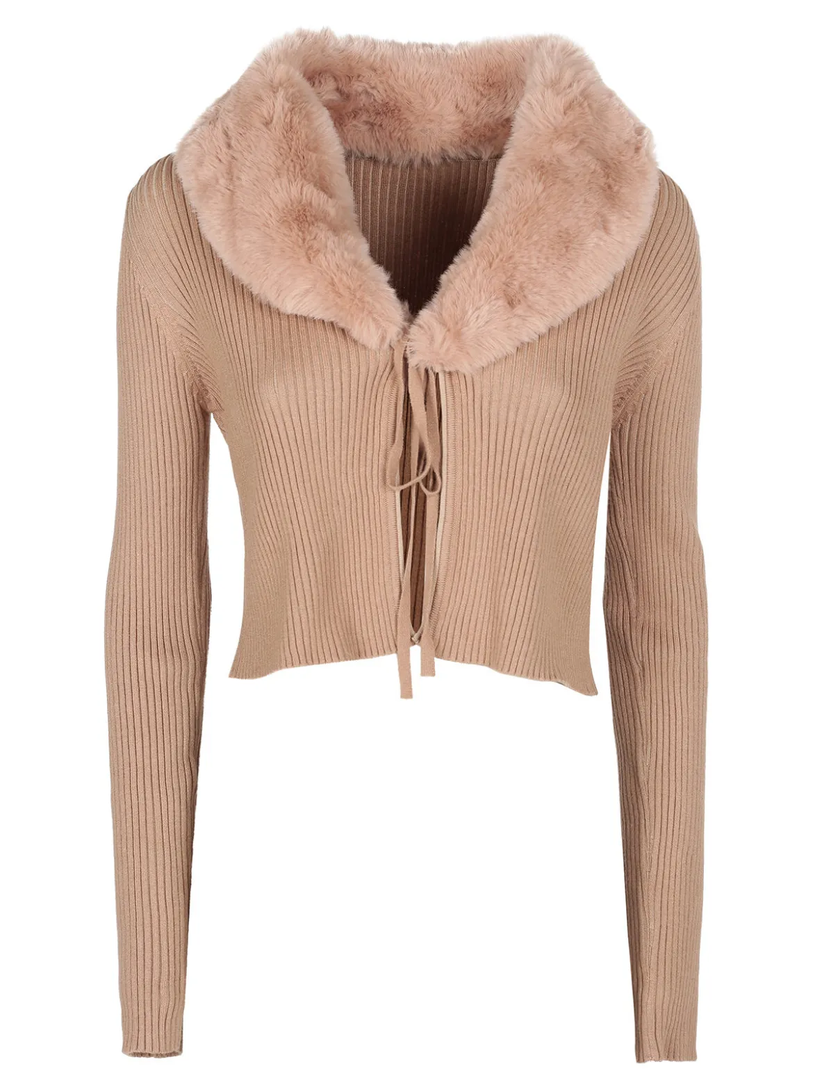 Solada Cardigan donna in maglia a costine con scollo in pelliccia sintetica