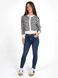 Solada Cardigan donna in maglia a righe - panna