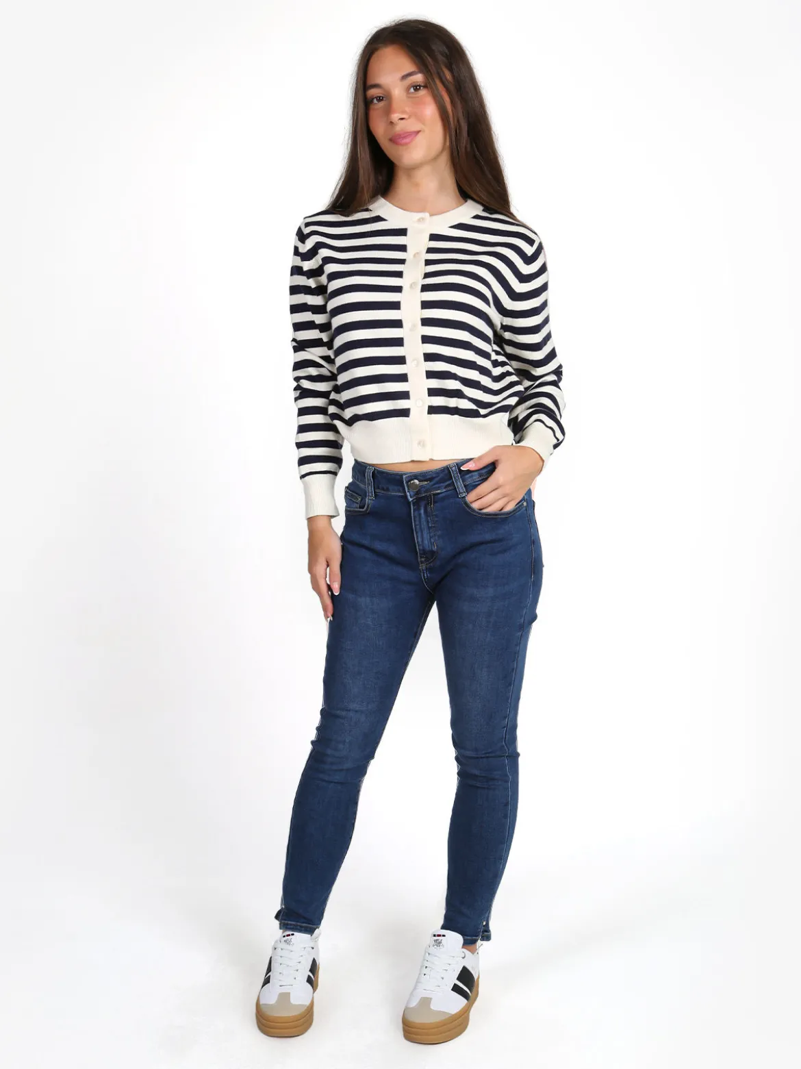 Solada Cardigan donna in maglia a righe - panna