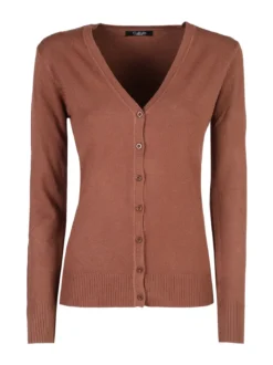 Solada Cardigan donna in maglia con bottoni - cuoio