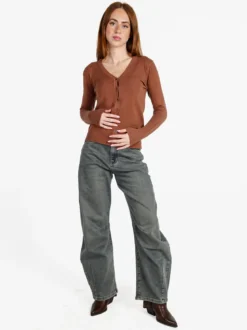 Solada Cardigan donna in maglia con bottoni - cuoio