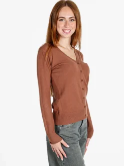 Solada Cardigan donna in maglia con bottoni - cuoio
