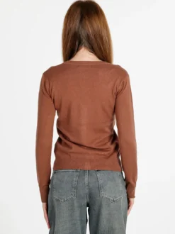 Solada Cardigan donna in maglia con bottoni - cuoio