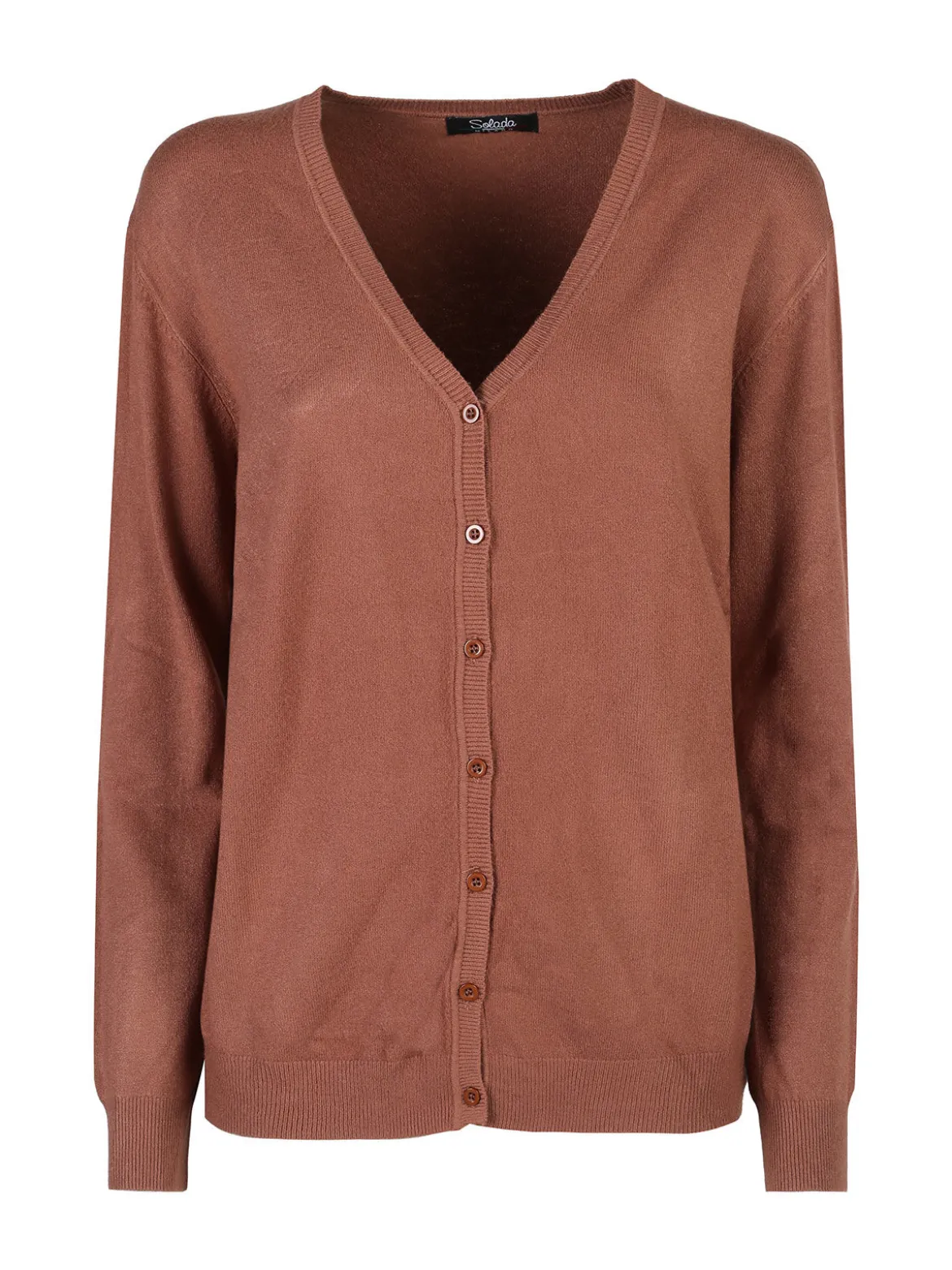 Solada Cardigan donna in maglia con bottoni - cuoio
