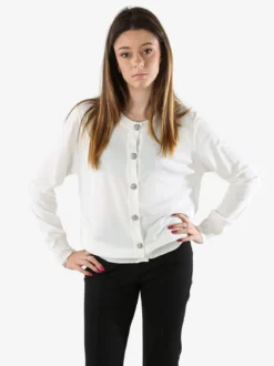 Solada Cardigan donna in maglia con bottoni gioiello - bianco