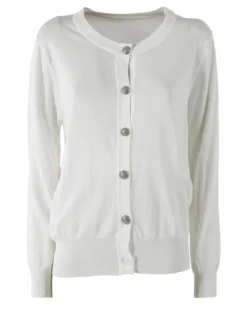 Solada Cardigan donna in maglia con bottoni gioiello - bianco