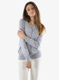 Solada Cardigan donna in maglia con bottoni gioiello - grigio chiaro