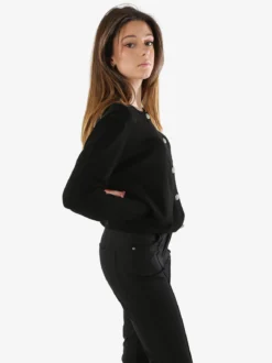 Solada Cardigan donna in maglia con bottoni gioiello - nero