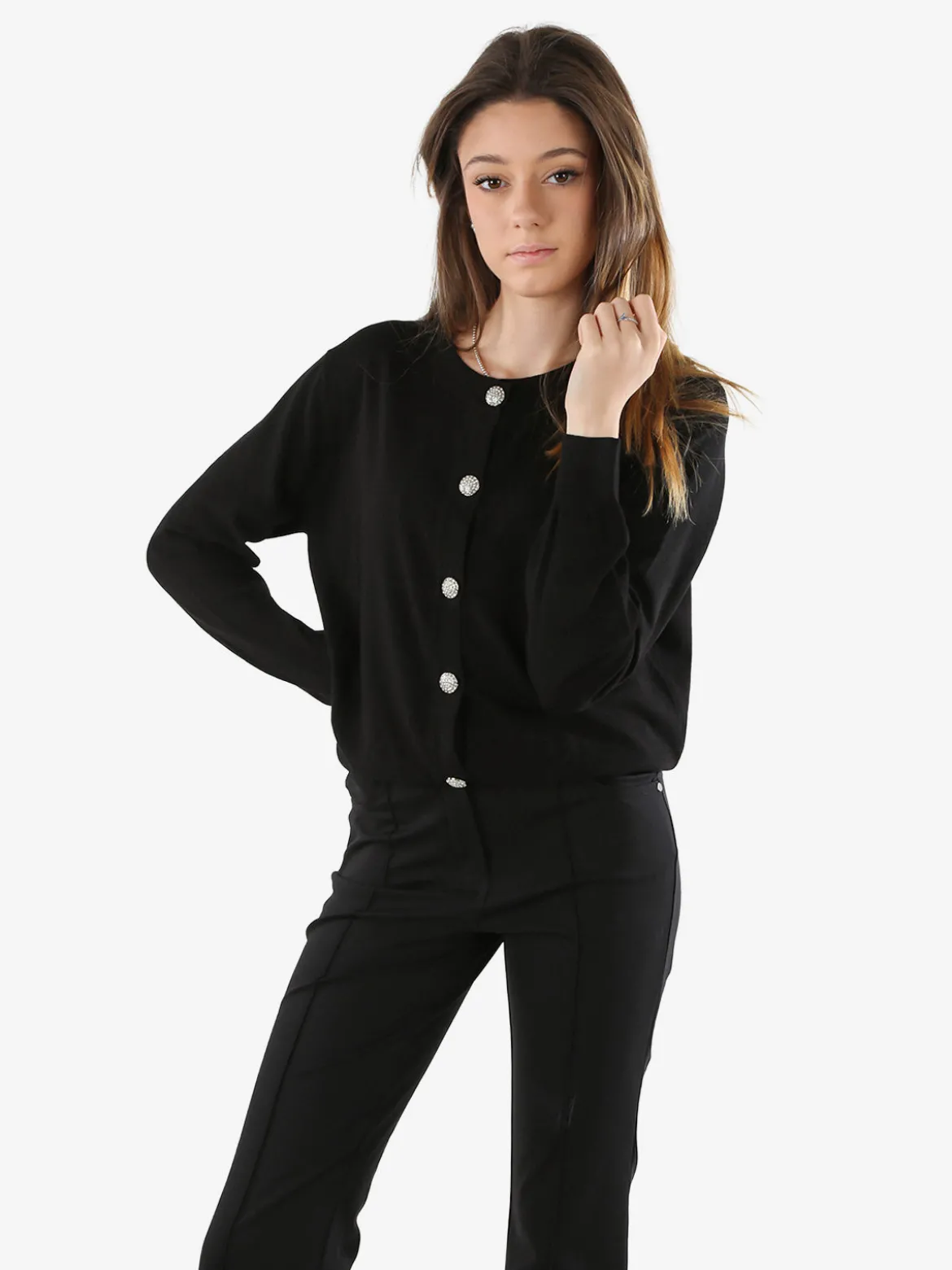 Solada Cardigan donna in maglia con bottoni gioiello - nero