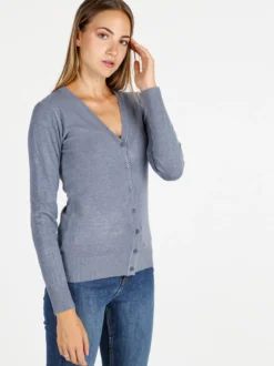 Solada Cardigan donna in maglia con bottoni - jeans