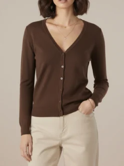 Solada Cardigan donna in maglia con bottoni - moro