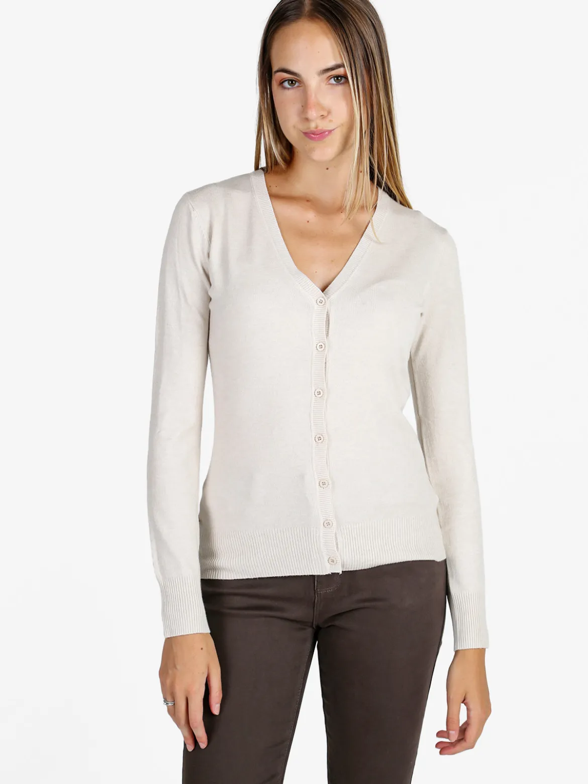 Solada Cardigan donna in maglia con bottoni - panna