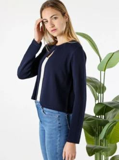 Solada Cardigan donna in maglia con gancino di chiusura - blu scuro