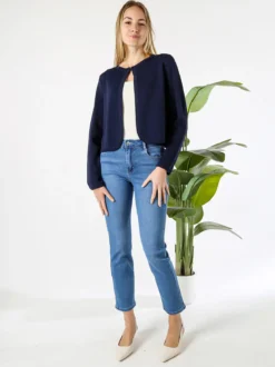 Solada Cardigan donna in maglia con gancino di chiusura - blu scuro