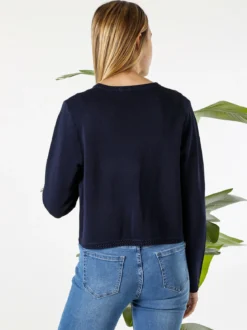 Solada Cardigan donna in maglia con gancino di chiusura - blu scuro