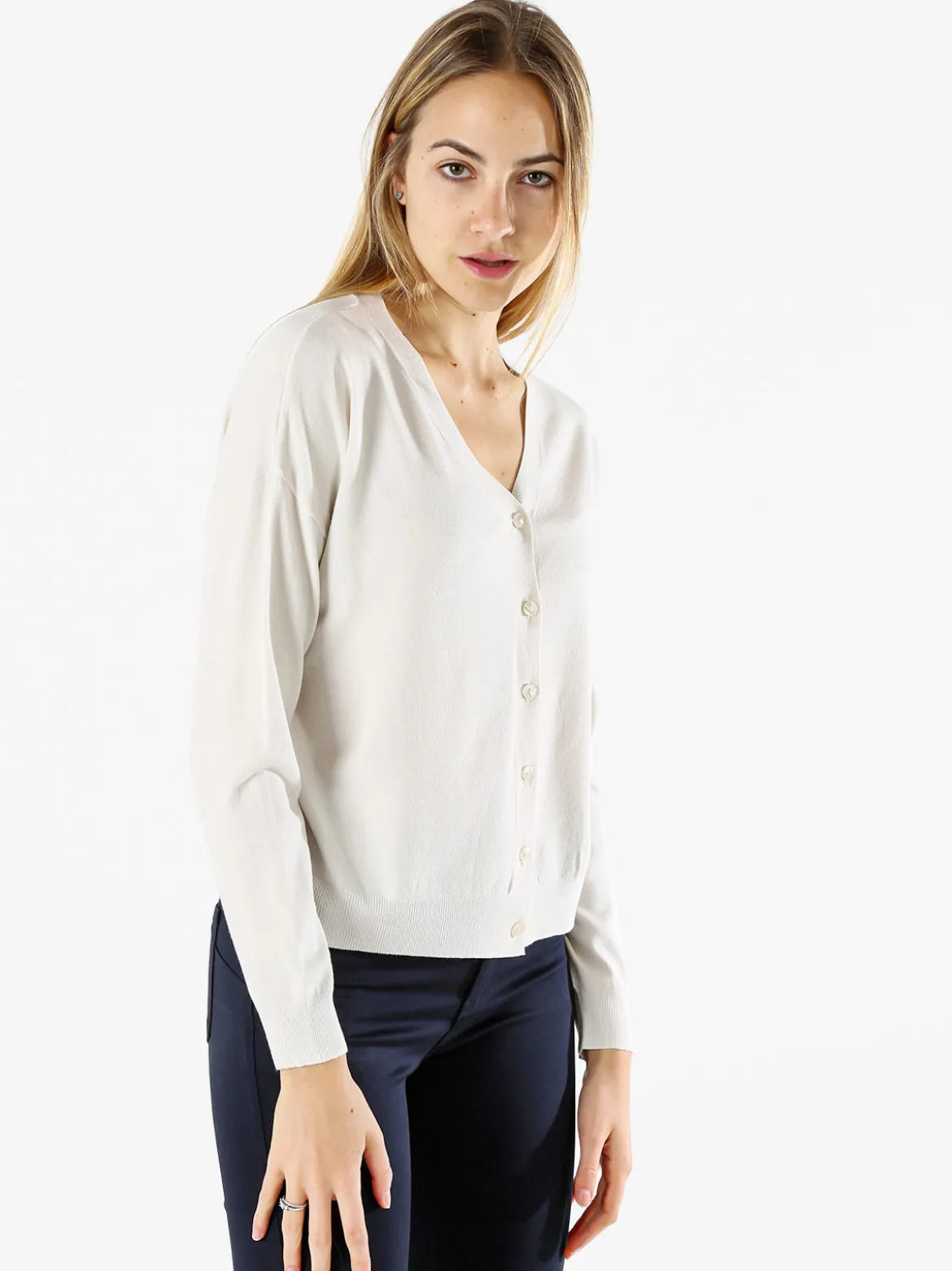 Solada Cardigan donna in maglia fine con bottoni - beige