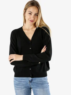 Solada Cardigan donna in maglia fine con bottoni - nero