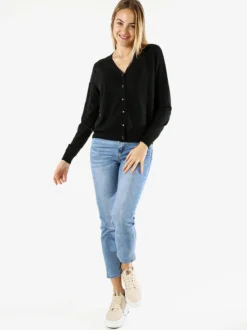 Solada Cardigan donna in maglia fine con bottoni - nero