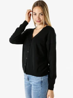 Solada Cardigan donna in maglia fine con bottoni - nero