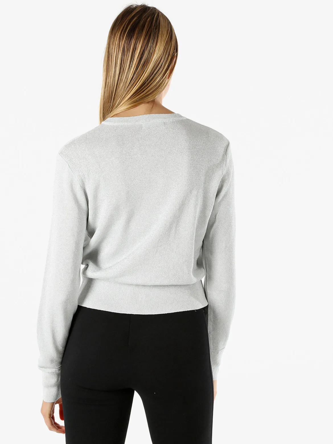 Solada Cardigan donna lurex con bottoni - argento