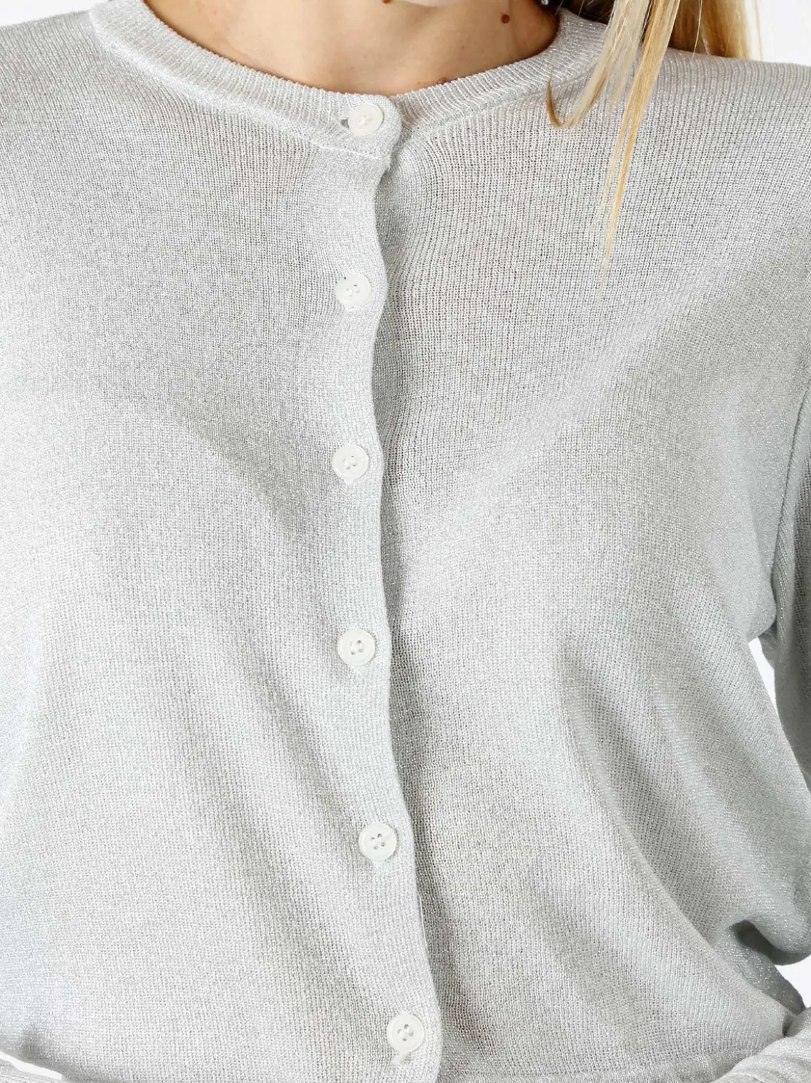 Solada Cardigan donna lurex con bottoni - argento