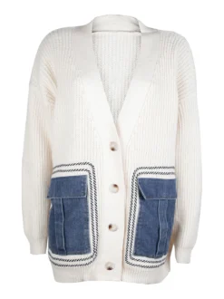 Solada Cardigan donna ovesize in maglia con tasche in jeans