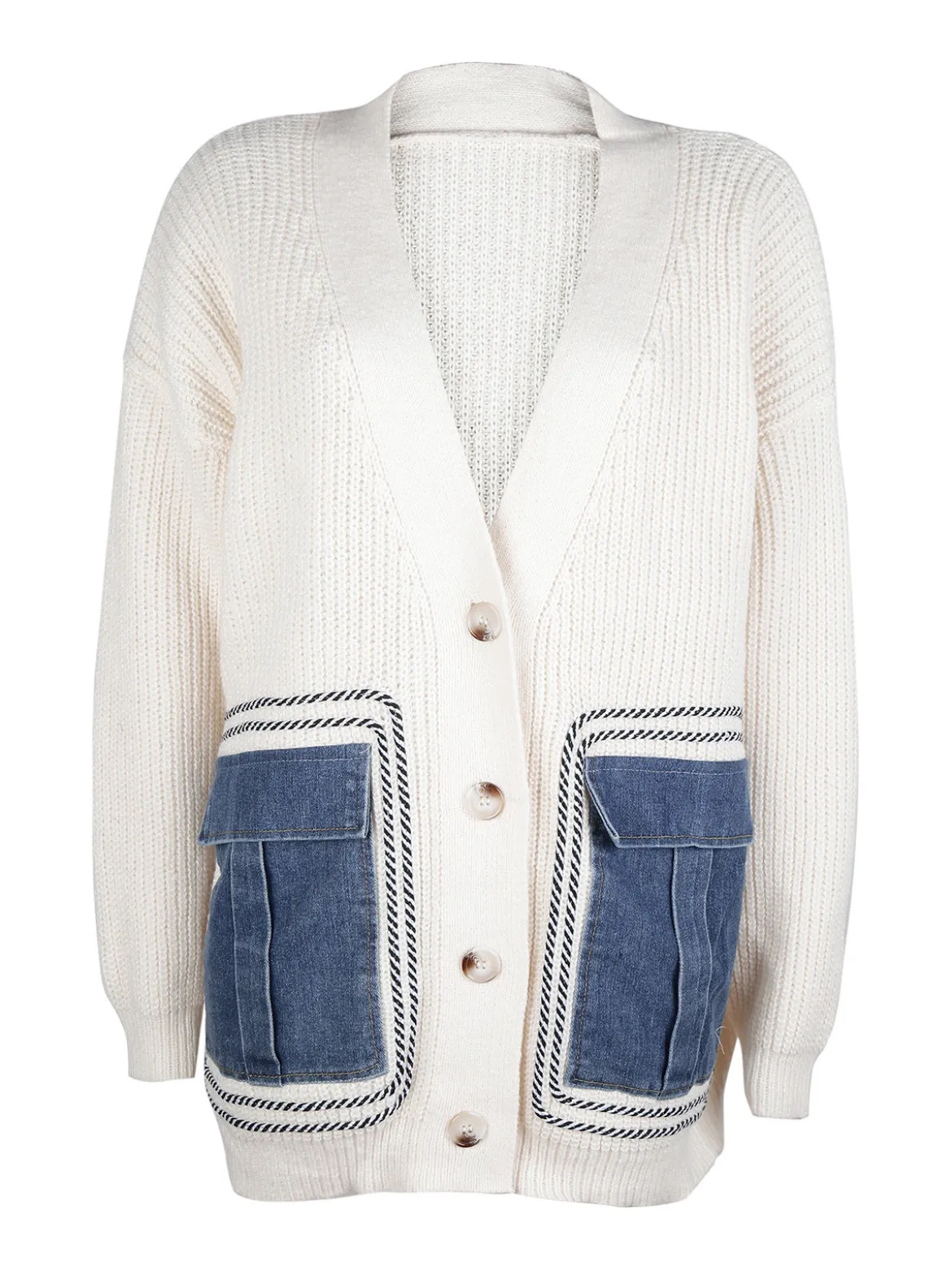 Solada Cardigan donna ovesize in maglia con tasche in jeans