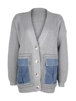 Solada Cardigan donna ovesize in maglia con tasche in jeans
