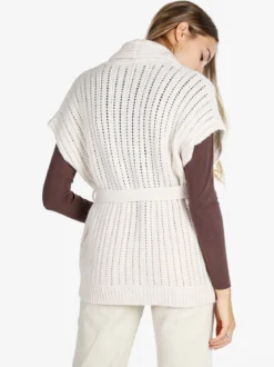 Solada Cardigan donna smanicato in maglia traforata con cintura - moro