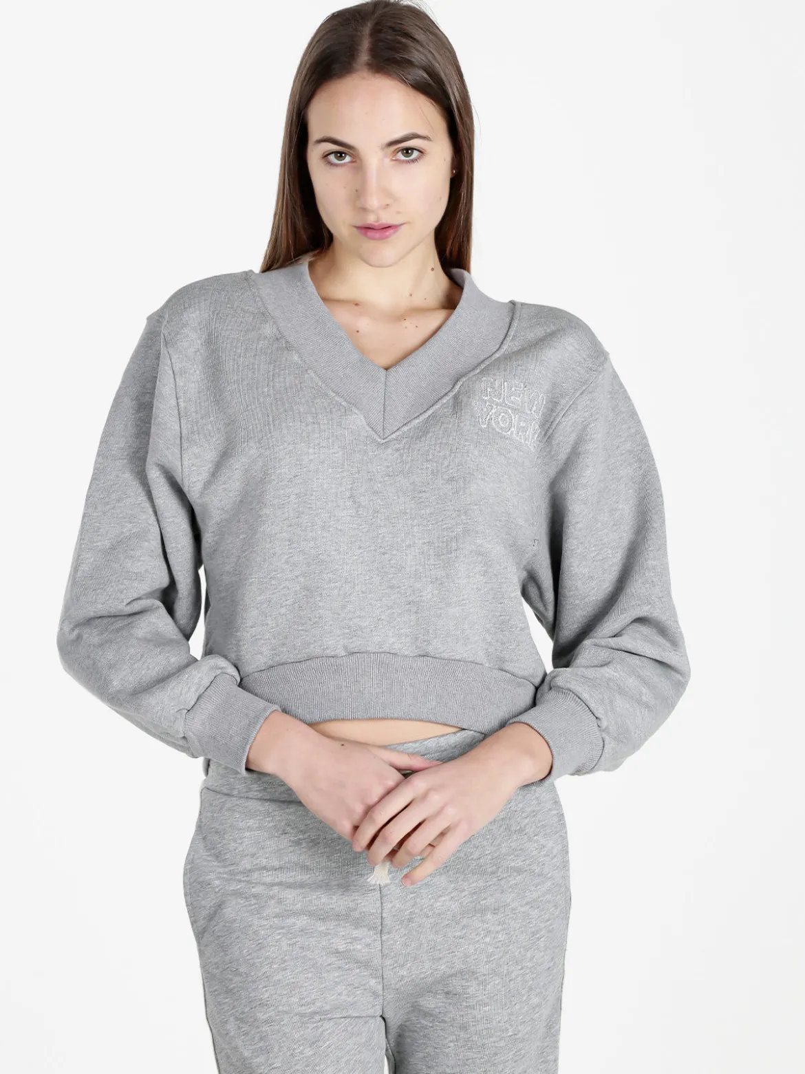 Solada Felpa cropped da donna con scollo a V
