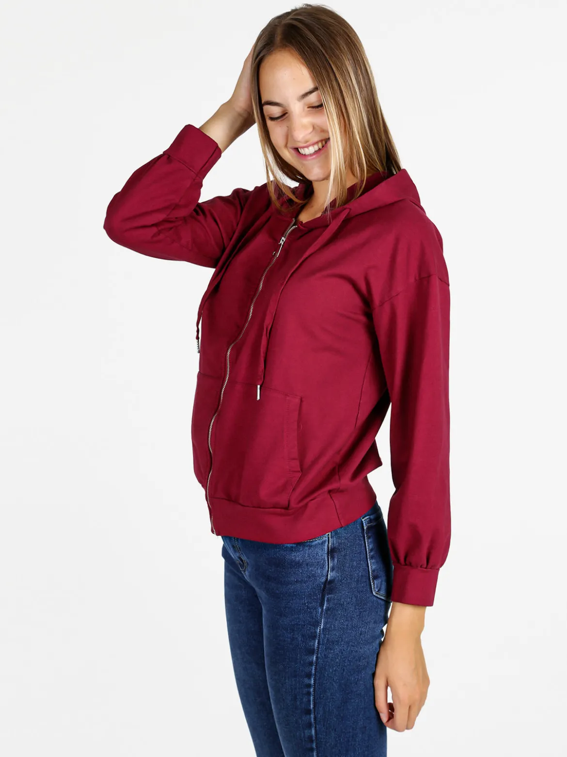 Solada Felpa donna con cappuccio e zip - bordeaux