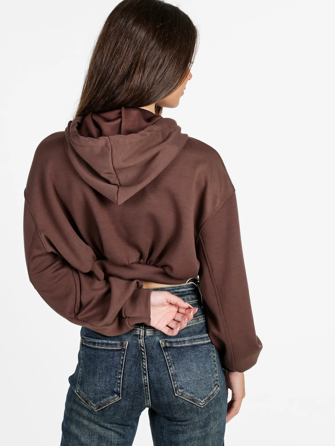 Solada Felpa donna cropped oversize con cappuccio - moro